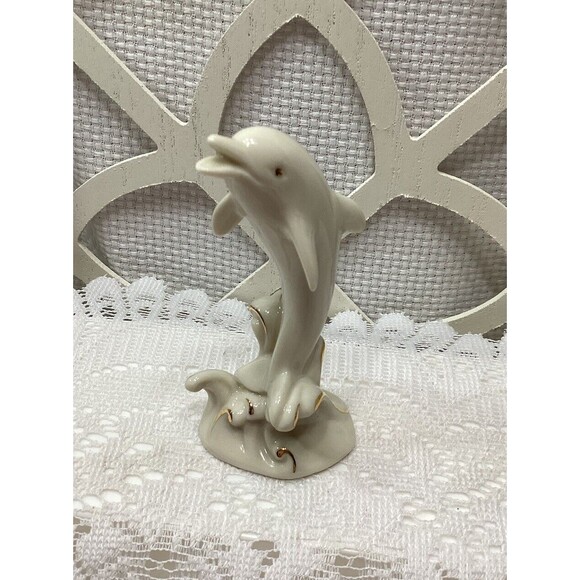 Beautiful Lenox Porcelain Dolphin Porpoise Figurine Sculpture Statue Gold Trim - Picture 1 of 10